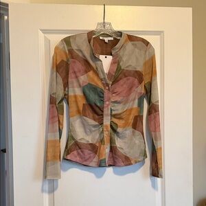 NWT DR2 Geometric Button-Up Blouse Sz S